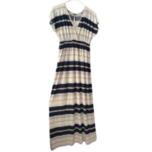 Dress with white, black and beige stripes